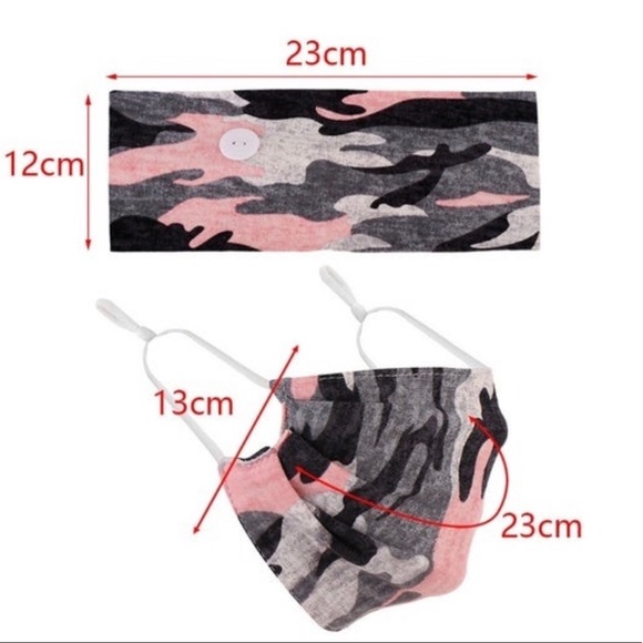 Brand New Face Mask & Headband Set Pink Camo - Picture 5 of 11